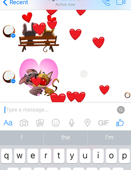 Facebook messenger flying hearts
